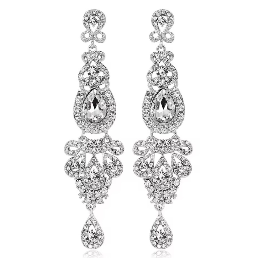 Rhinestone Statement Earrings Long Chandelier, Br… - image 5